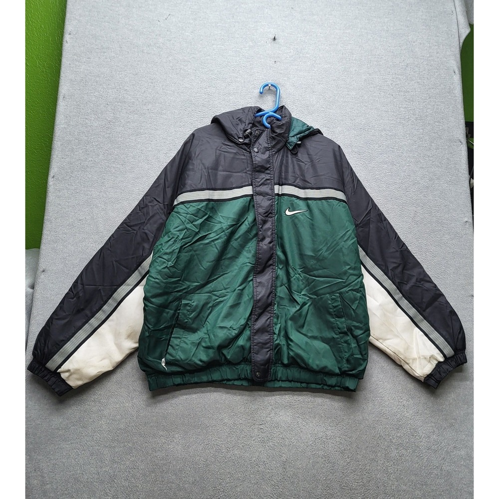 VINTAGE Nike Men Jacket L Green Big Logo Embroidery Windbreaker 90s Y2K READ
